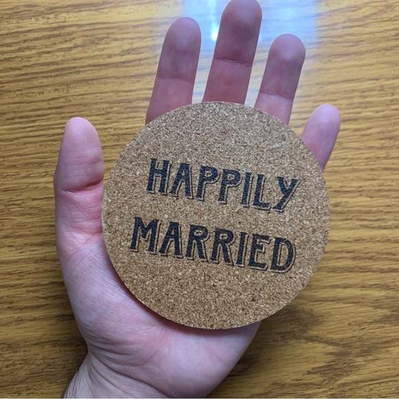 Happily Married Laser Engraved Cork Coaster - Picture 6 of 6